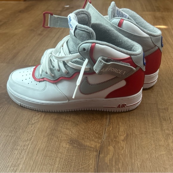Nike Air Force 1 Mid White and Red Sneakers